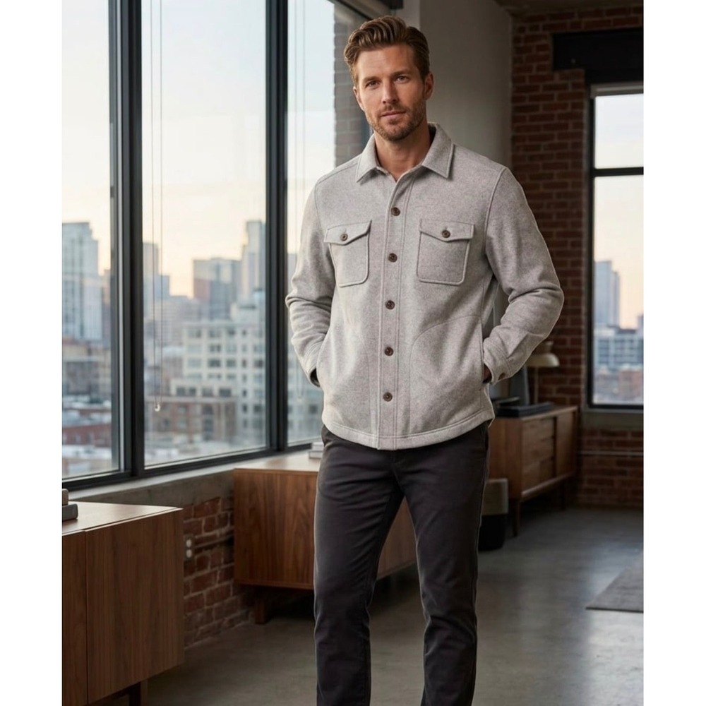 Tommy Bahama Mens XL Grey Fleece Button Front Shirt Jacket Shacket Heathered - Picture 4 of 10